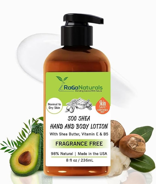 RaGaNaturals Natural Unscented Body Lotion for Dry Skin with Shea Butter and Vitamin E & B5 - Hydrating, Nourishing, Fragrance Free Hand Moisturizer With Organic Essence - For Women, Men, Kids - 8 Oz