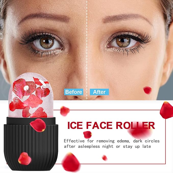 ice face roller, ice mold for face and Eyes, Reusable Massage Silicone Beauty Tool, Naturally Conditioning And Skin Care, De-Puff Eye Bags, Reduce Migraine Pain (Black)