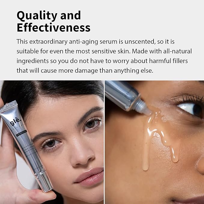 Gle Vitamin C Eye Serum for Dark Circles, Eye Wrinkles, Redness and Puffy Eyes | Anti-Aging Treatment with Caffeine, Vitamin C Hyaluronic Acid | Hydrating & Brightening Scent-Free | (Pack of 2)