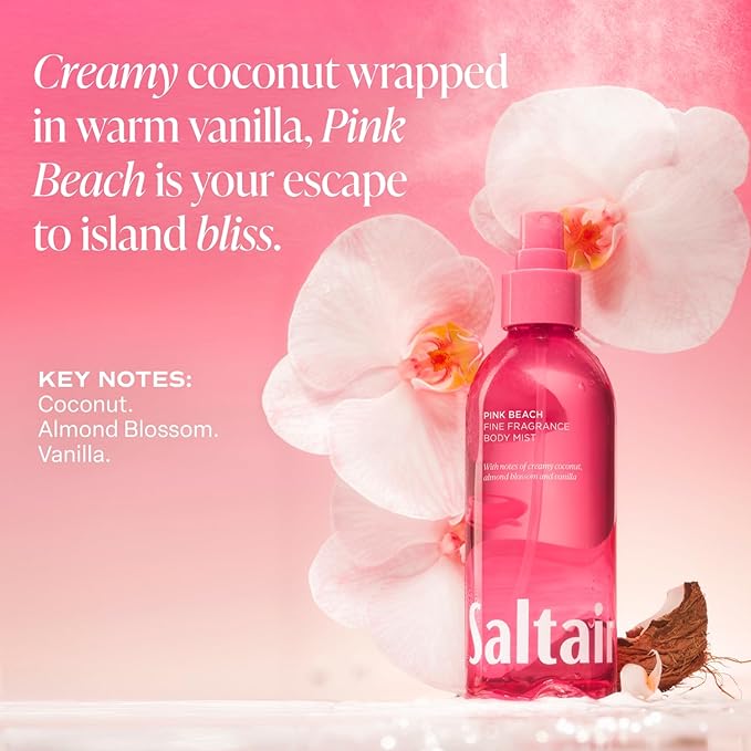 Saltair Body Mist 2 Pack - Fine Fragrance, Lightweight Body Spray Mist with Pink Beach Scent. Long Lasting Perfume Mist. 2x 8oz Bottles