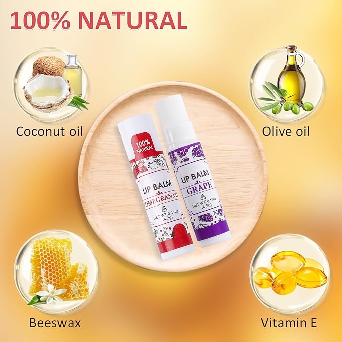 16 Pack Lip Balm, 100% Natural Lip Balm Bulk with Vitamin E and Coconut Oil, Moisturizing Lip Balm for Dry Lips - 16 Flavors