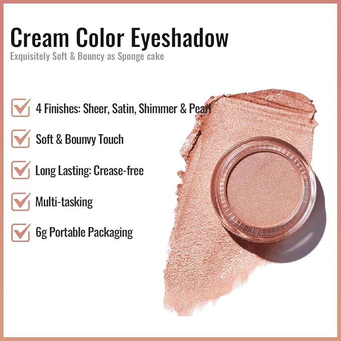 Oulac Nude Gold Cream Eyeshadow also for Highlighter Highly Pigmented Eye Shadow Waterproof&Long Lasting with Moisturizing Formula Blendable Shimmer Eye Make-up,Vegan & Cruelty-Free, 6g O10