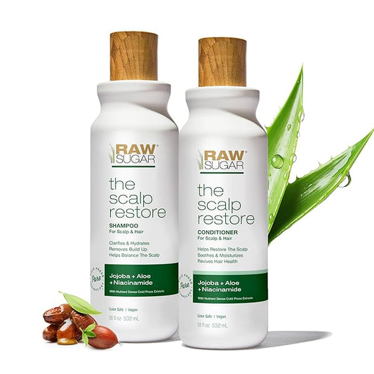 Raw Sugar Scalp Restore Hair Care Bundle, Shampoo and Conditioner Set with Jojoba, Aloe and Niacinamide, Formulated without Sulfates + Parabens