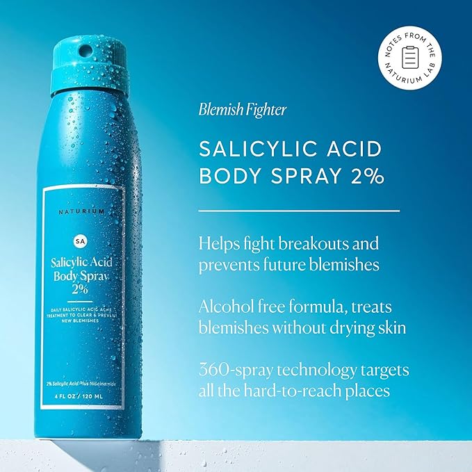 Naturium Salicylic Acid Body Spray 2%, Blemish-Fighting & Pore Treatment, with Niacinamide Plus Encapsulated Salicylic Acid, 4 oz