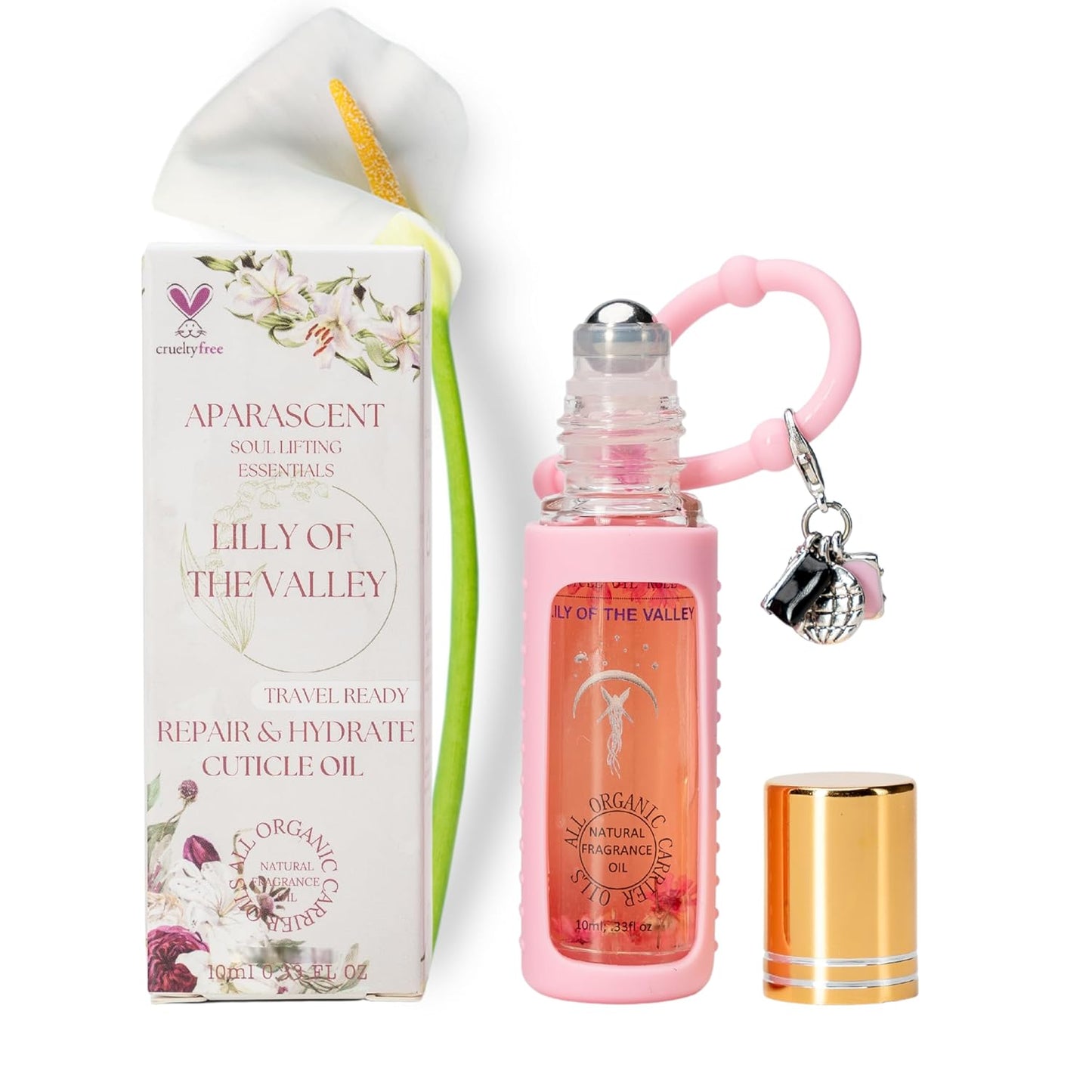Lilly of The Valley Organic Nail Cuticle Oil Pen with Jojoba, Coconut MCT, and Rosehip for Nail Hydration, Growth & Strength, Travel Size Keychain(0.34 Fl Oz)