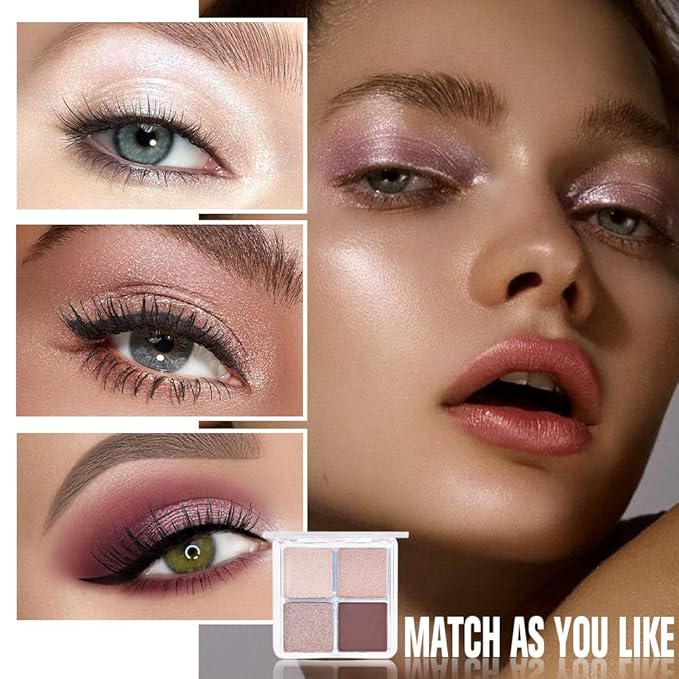 evpct Eyeshadow Quad Palette, Champagne Rose Gold Bronze Plum Glitter Shimmer Metallic Matte High Pigment Primer Eye Shadow Palette Makeup for older Women, Smudge Proof Vegan Cruelty-free, Ballerina
