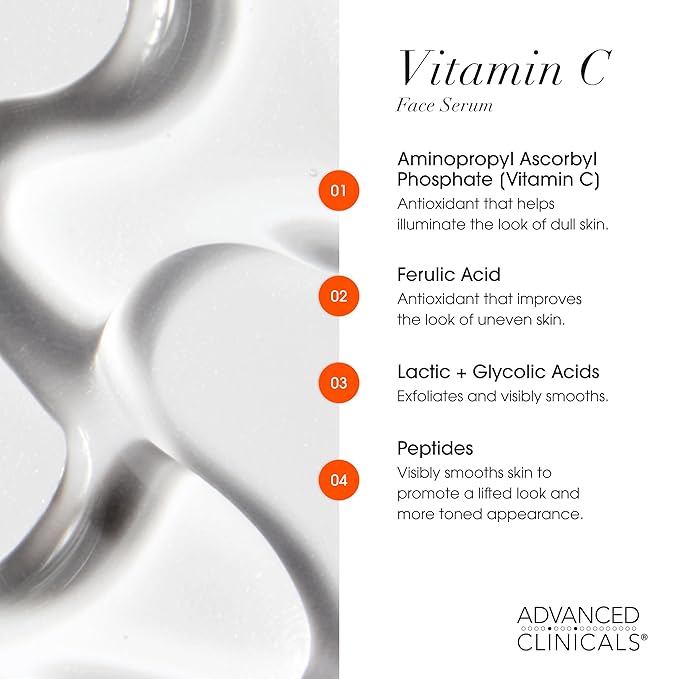 Advanced Clinicals Brightening Vitamin C Serum For Face With Glycolic Acid + Lactic Acid | Vitamin C Eye Serum Face Moisturizer For Improving Look Of Dark Spots & Uneven Complexion, 2-Pack