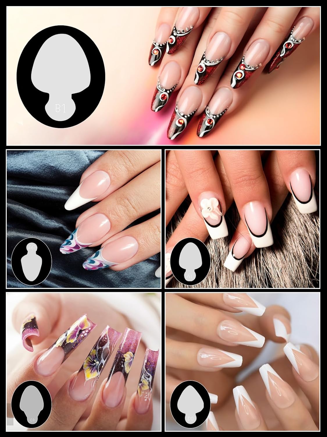 EBANKU French Nail Forms, 144 PCS Silicone Tip Stickers for Dual Nail Forms, Reusable Pads for Poly Gel Nail Mold, Manicure