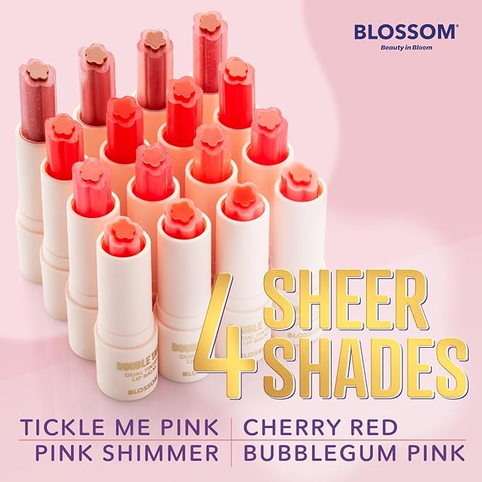 Blossom Double Take Flower Shaped Dual Tinted Moisturizing Lip Balm with Shea Butter, 0.13oz/3.6g, Cherry Red