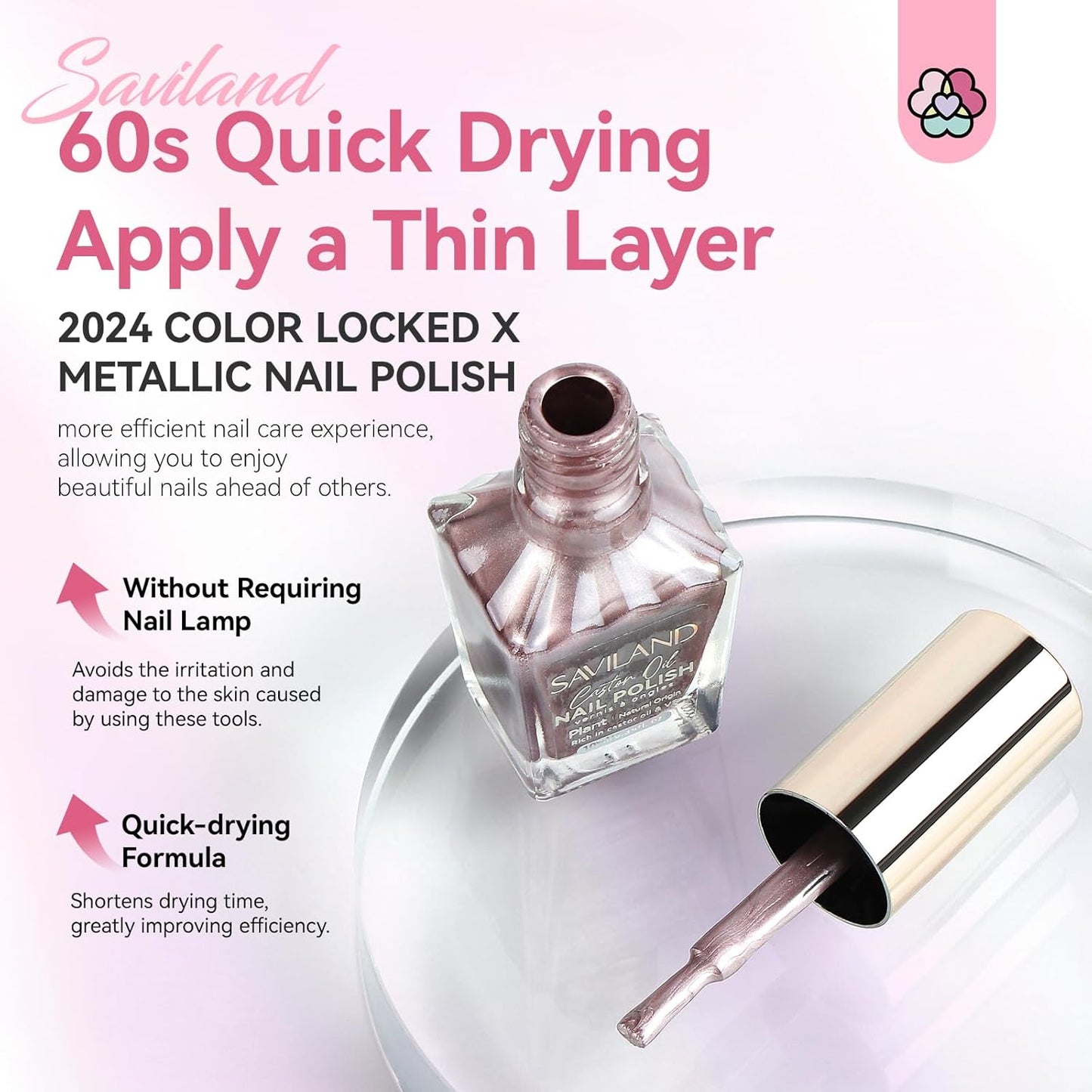 SAVILAND Metallic Nail Polish Rose Glod: Quick Dry Mirror Pink Nail Polish Regular Chrome Fingernail Polish Easy To Use & Remove No Curing Needed Bulk Nail Lacquer for Toes Nail Art DIY Home 0.34 oz