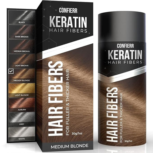 Keratin Hair Fibers for Men & Women - Fill In Fine or Thinning Hair, Instantly Thicker, Fuller Looking Hair (Medium Blonde 30g)