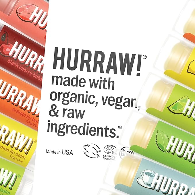 Hurraw! Grapefruit, Ginger, Eucalyptus (Kapha) Lip Balm: Organic, Certified Vegan, Cruelty and Gluten Free. Non-GMO, 100% Natural Ingredients. Bee, Shea, Soy and Palm Free. Made in USA