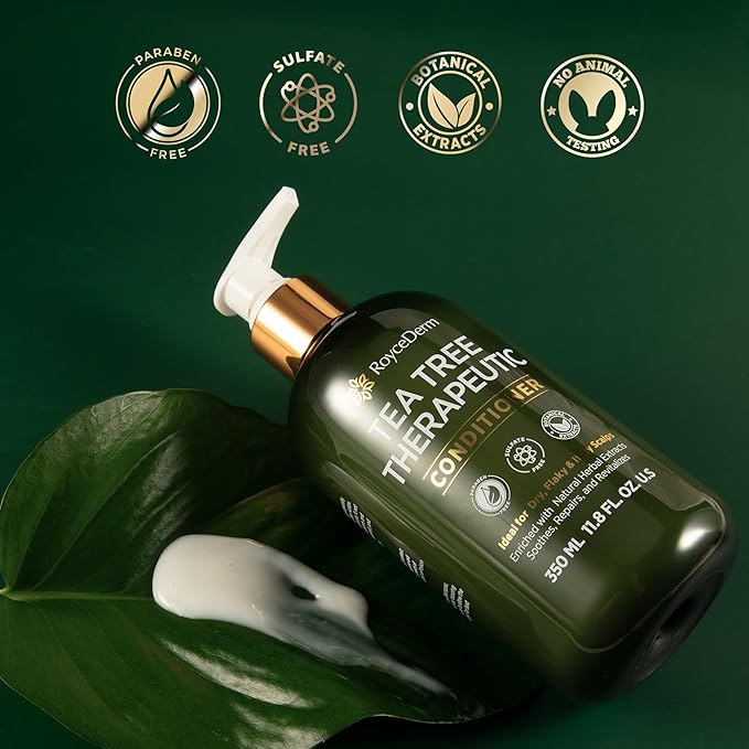 RoyceDerm Tea Tree Conditioner: Hydrating & Soothing Botanical Formula with Tea Tree, Aloe, Camellia Seed Oil, Paraben & Sulfate Free