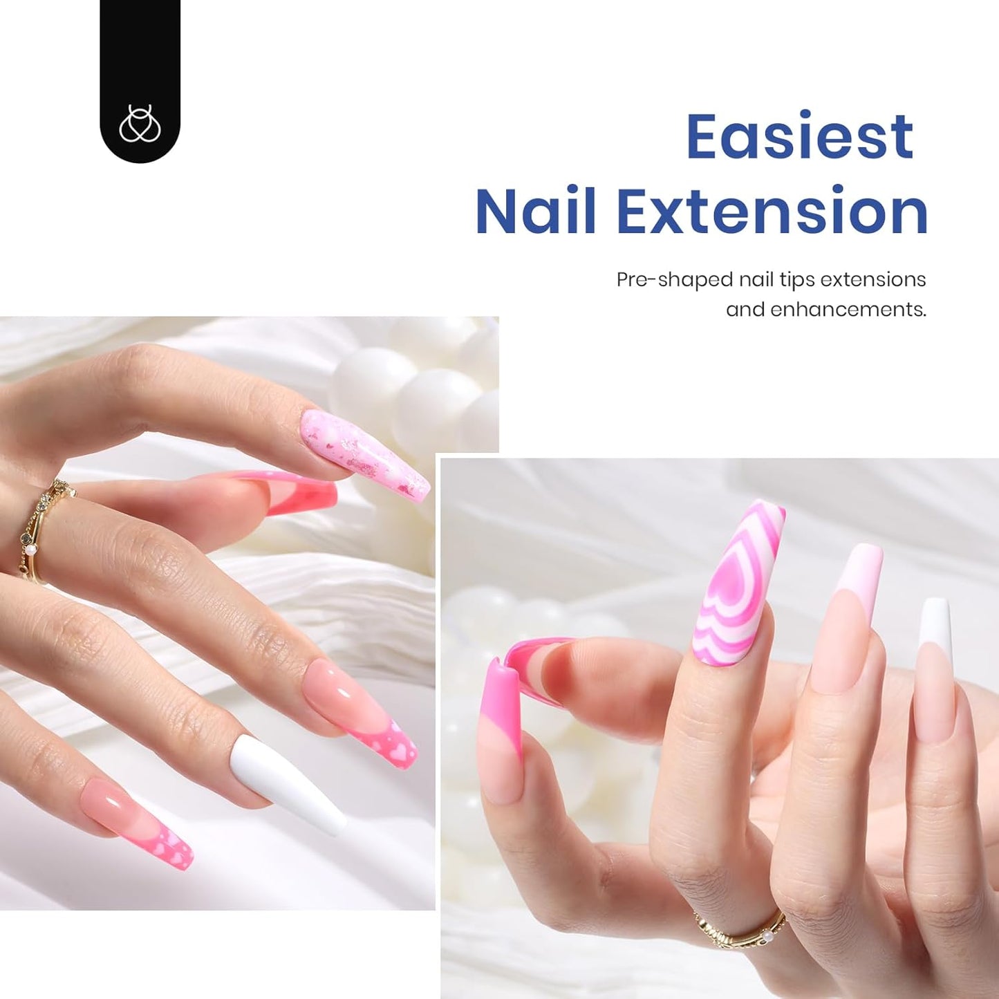 Beetles Gel Nail Kit Easy Nail Extension Set with 500Pcs Nail Tips Coffin Shape 5 In 1 Nail Glue Base Gel and Innovative Led Lamp Easy Diy Nails Art Home Gelly Tips
