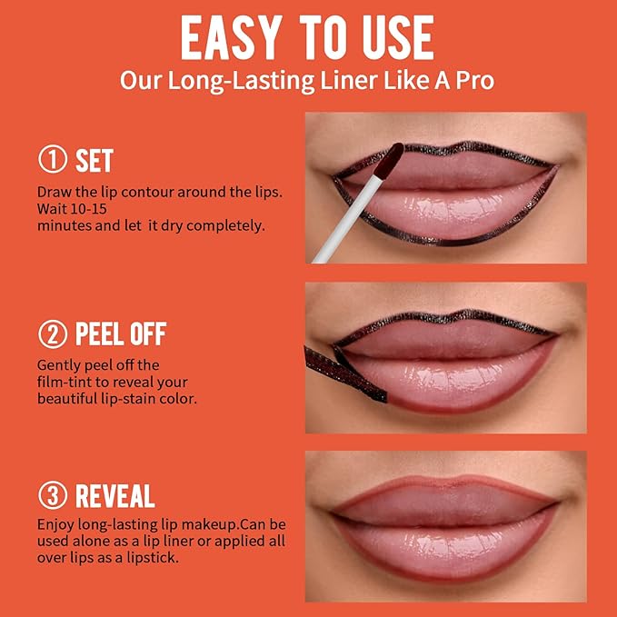 4pcs Lip Stain Peel Off - Lip Liner Stain Long Lasting Waterproof with Tweezer,2-in-1 Lip Liner Matte,Natural Finish,Non-Stick Cup,Stay On All Day,Perfect for Gift(Cocoa+Rose+Nude+Mauve)