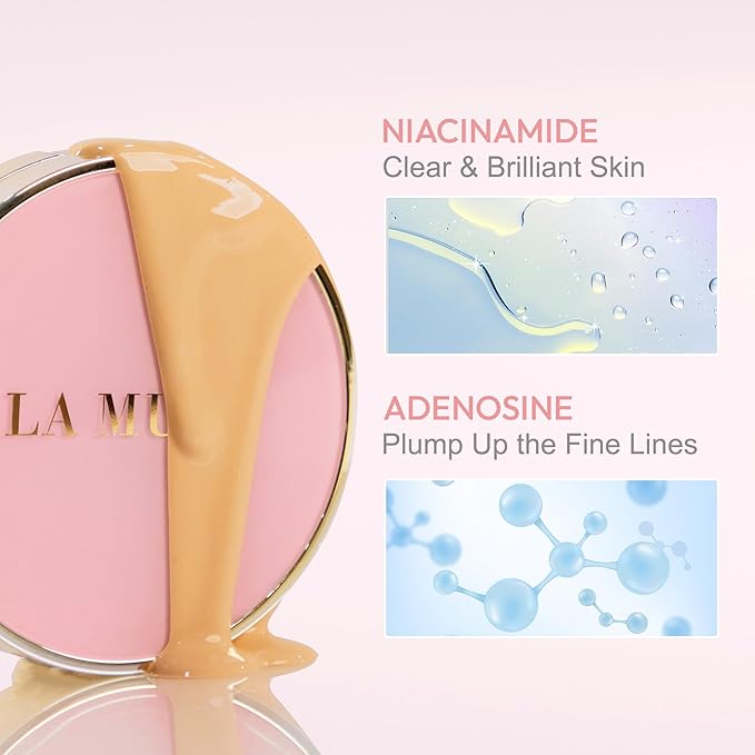 LA MUSE Complexion Correcting-Korean Cushion Foundation(2 Packs) | No Makeup Look, Daily Korean Makeup Foundation, Comfortable Wear | Natural Tone-Up Effect, Light to Medium Tones | For All Skin Types