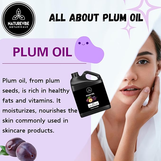 Naturevibe Botanicals Plum Oil 32 Ounces | 100% Pure and Natural | Great for Skin Care and Hair Care