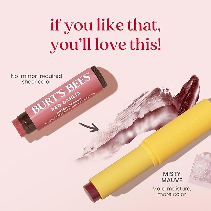 Burt’s Bees Back To School Gift Ideas, Tinted Boosted Balm, Misty Mauve, Hydrating Tinted Lip Balm with Vitamin C, E, and F Core, 24 Hour Lip Moisturizer, 100% Natural Origin, 1 Count, 0.16oz