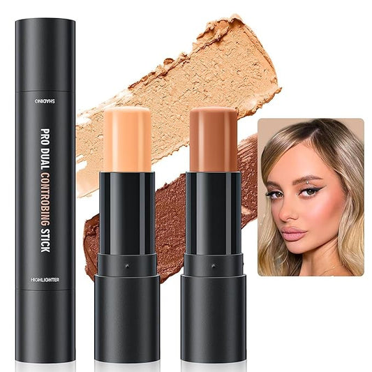 2023 Upgrade Contour Stick, 2 Colors Double-end Contour Highlighter Stick Contour Stick Face Highlighter Contour Makeup Contouring Sticks Cream Concealer (Natural, Netural Coffee)
