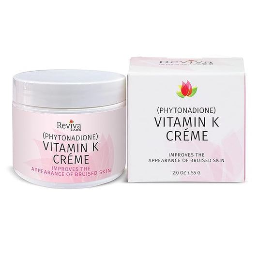 Reviva Labs Vitamin K Crème for Bruising, Under-Eye Dark Circles, and Wrinkles with Soybean Oil and Natural Fruit Extracts - 2 Oz, for Skin and Face