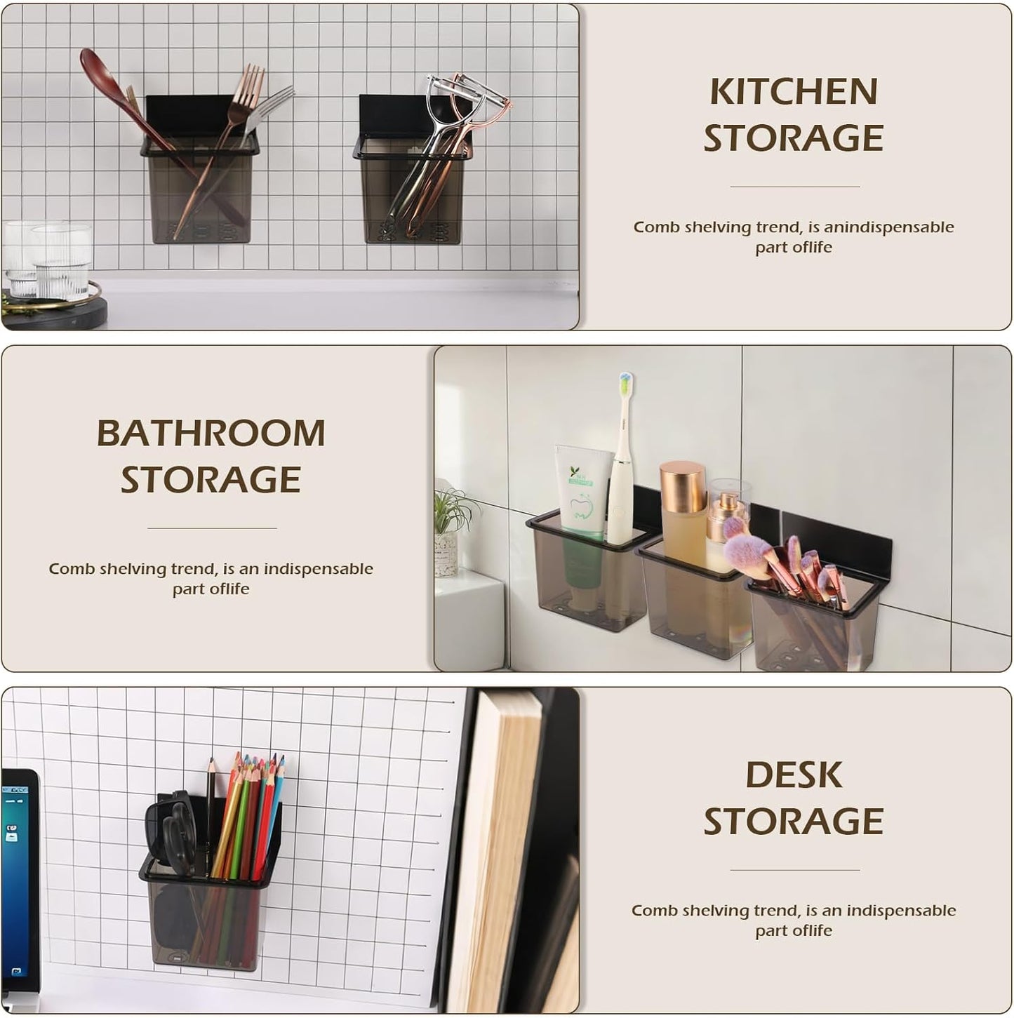 3 Pack Modern Black Metal Clear Plastic Toothbrush Holders,Toothpaste Holder Set - Kids & Adults with Wall-Mounted Metal Bathroom Organizer Set for Bathroom