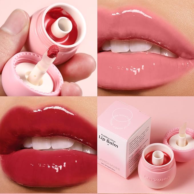 Glow Lip Balm Lipstick Long-Lasting Plumps Moisturizing Lip Gloss Lip Oil Mushroom Jar,Day & Night Lip Repair Hydrating Lip Mask Nourish & Hydrate Not Sticky Tinted Lip Balm (1# PINK)