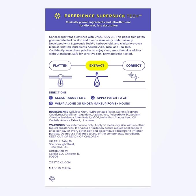 ZitSticka Invisible Pimple Patches for Face, Hydrocolloid Patches, Ultra-Thin Clear Azelaic Acid & CICA Blemish Patches, Pimple Stickers (UNDERCOVER 108 Count)