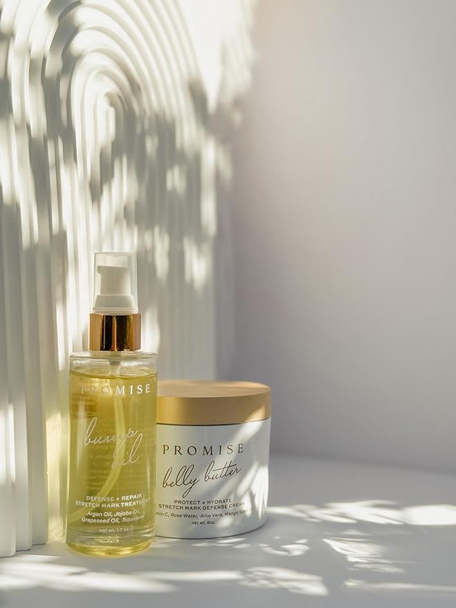 Promise Stretch Mark Prevention Kit, Scars and Dry Skin, Ultra-Hydrating Stretch Mark Cream and Stretch Mark Oil for Pregnant Women, Vegan, Non-Toxic, Set