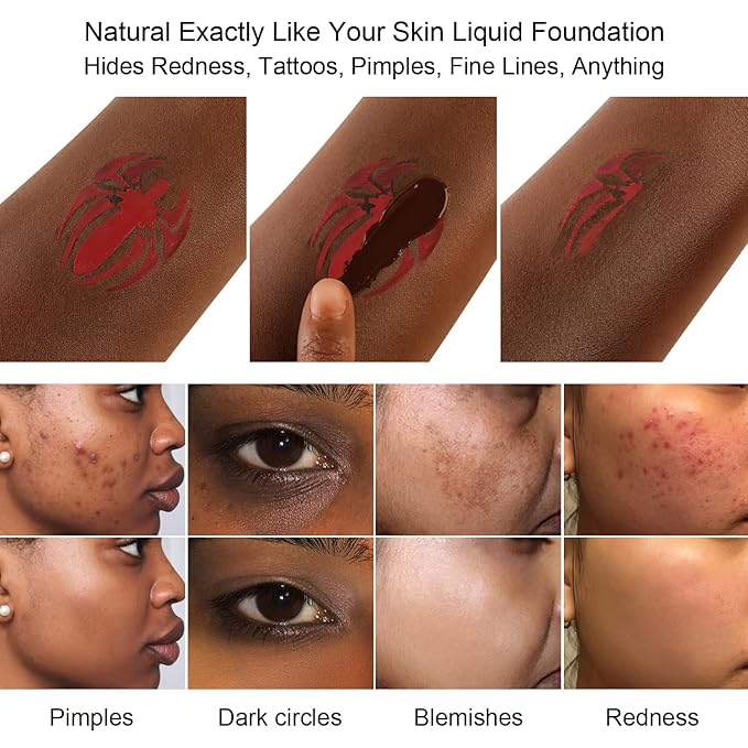 Liquid Concealer Makeup 4Pcs,Corrector Foundation for Black Women Oily Dry Skin, Foundation Concealer in One Primer Face Makeup Full Coverage, Advanced Pore Minimizer, Lightweight All-Day Hold,0.67 oz