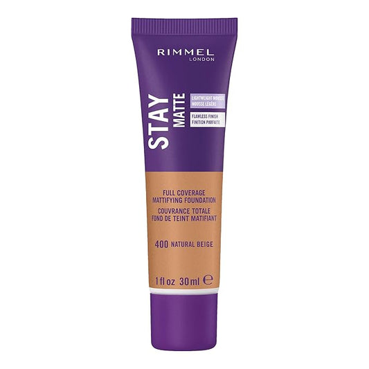 Rimmel London Stay Matte Liquid Mousse - 400 Natural Beige - Foundation, Lightweight, Shine Control, Oil-Free, 1oz