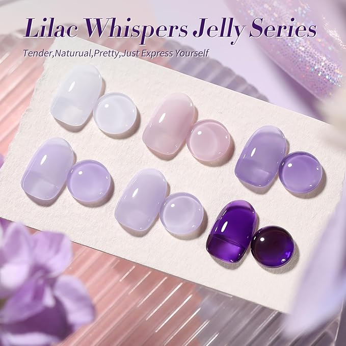 BORN PRETTY Jelly Purple Gel Nail Polish 6 Colors Purple Violets Colors Gel Polish Kit Soak Off Gel Nail Kit Collection Nail Art Gel Manicure Kit DIY at Home Salon Gifts