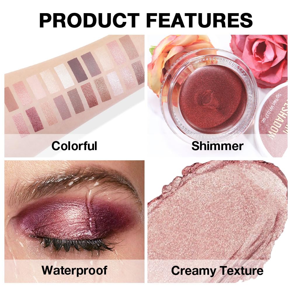 Cream Glitter Antique Rose Shimmer Metallic Eyeshadow Palette Makeup, Natural Single Mini Instant Holographic Eyeshadow For Women, Sombras Crema Para Ojos,Talc,Paraben&Cruelty Free,R02