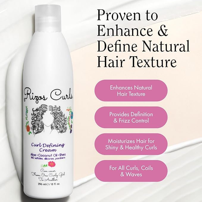Rizos Curls Travel Curl Defining Cream, Enhance Waves, Curls & Coils, Soft Hold for Weightless Volume, Moisturizing for Frizz-Free Shine with Aloe Vera, Coconut Oil & Shea Butter, 2.5 oz