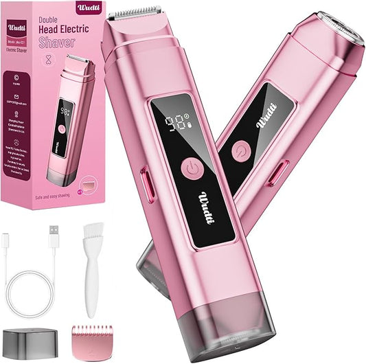 Electric Bikini Trimmer for Women: Razor & Shaver with Dual Heads for Body Pubic Hair, IPX7 Waterproof with LED Display - Rechargeable Lady Trimmer for Underarm Body Leg Face