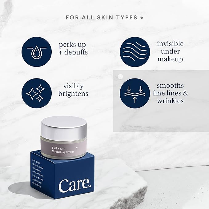 Eye+Lip Nourishing Cream with Caffeine, Vitamin K, Vitamin C, and Peptides. De-Puffs and Reduces Dark Circles. Fragrance-Free, Cruelty-Free. (0.5 ounce) (0.5 oz)