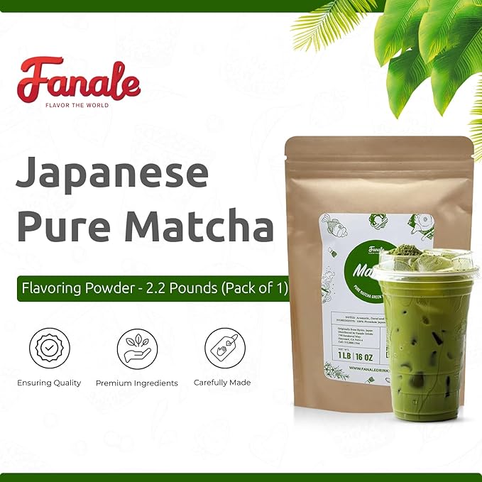 Fanale Premium Japanese Pure Matcha Bubble Tea Flavoring Powder | Perfect for Baking, Smoothies, Desserts and Drinks | Instant Flavoring Powder for Boba Milk Tea - 2.2 Pounds (Pack of 1).