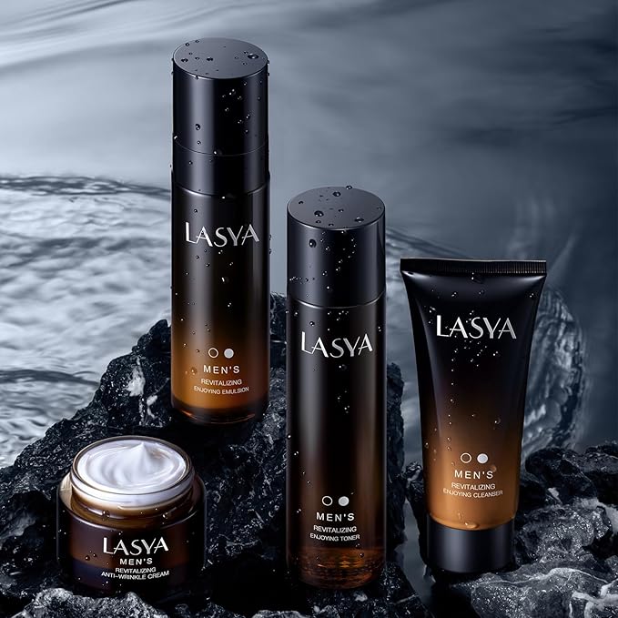 Anti Aging Skin Care Set for Men,Reduce Wrinkles & Hydrate Mens Skin Care Kit Cleanser,Toner,Lotion,Face Cream,Complete Skincare Process for Men Unique Skin Care Sets & Kits(4-Pcs)