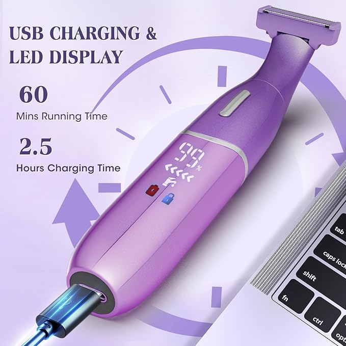 Electric Razor for Women,6 in 1 Women's Bikini Trimmer Shaver for Women & Men Pubic Hair, Private Area, Legs, Eyebrow,Face, Nose, Eyebrow, Body Hair Removal IPX5 Waterproof Wet & Dry