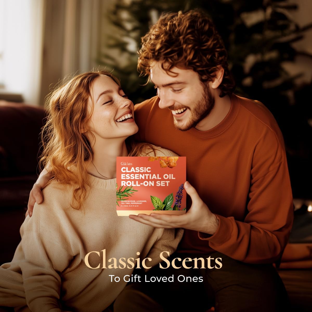 Gya Labs Classic Roll on Essential Oils Set - 100% Pure Natural Frankincense, Peppermint, Lavender, Tea Tree Oil Rollers for Skin & Body Comfort, Relaxing Gift for Women (0.34 Fl Oz Each)