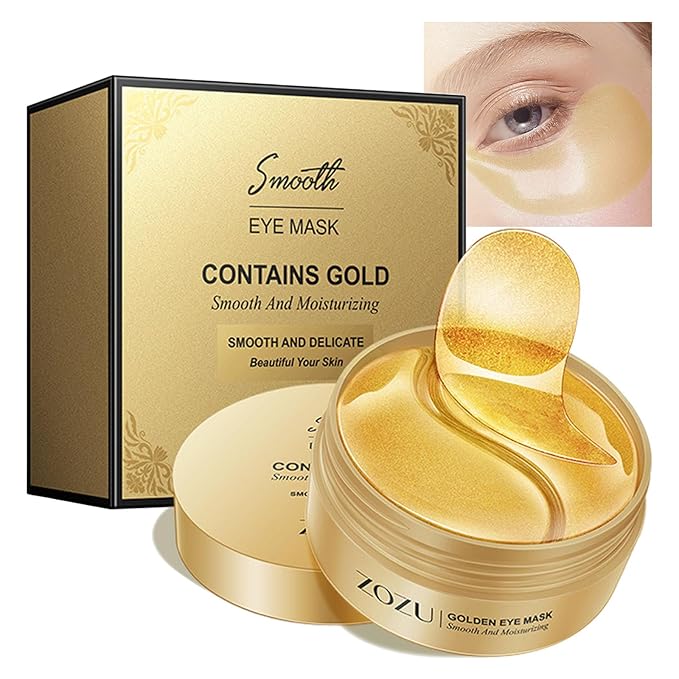 24k Gold Under Eye Patches,60PCS Collagen Eye Masks for Puffy Eyes,Dark Circles,Reduce Wrinkles,Natural Refresh Revitalizing Eye Skin Care Products