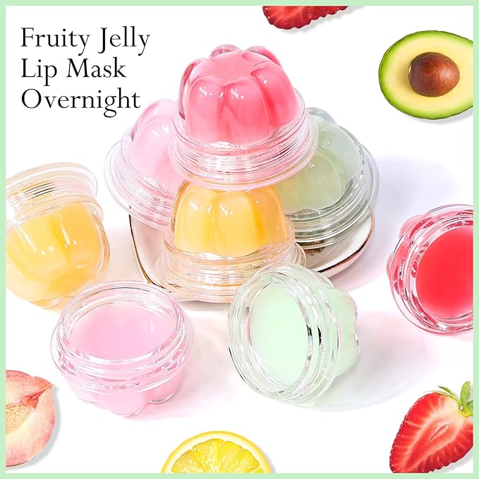 2Pc Jelly Lip Mask Overnight,Fruity Avocado Lip Sleeping Mask Day Night Repair Kawaii Lip Balm Hydrate Plump Dry Lip Scrubs Exfoliator,Lip Care Lip Moisturizer with Collagen-Avocado