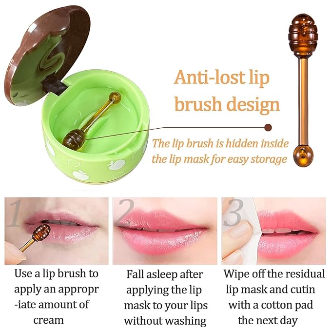 3 PCS Bee Lip Balm Honey Pot, Honey & Strawberry & Apple Lime Lip Balm, Lip Sleeping Mask Hydrating Prevention Dry and Cracked Lip Scrubs Exfoliator Lip Care, Moisturizing Lip Mask Overnight