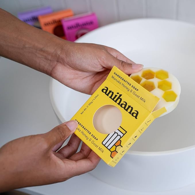 ANIHANA Handcrafted Soap 3 Pack with Coconut Oil, Gentle Cleansing Paraben Free Cruelty Free Refreshing Manuka Honey & Goat Milk Scent 4.23 oz each