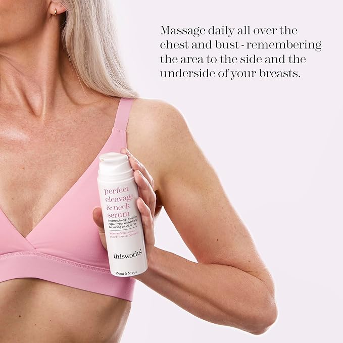 This Works Perfect Cleavage & Neck Serum with Marine Algae & Hyaluronic Acid – Neck Cream Firms & Hydrates – 5 fl oz