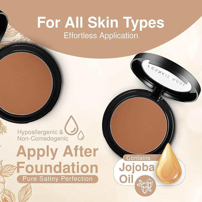 Frankie Rose Cosmetics Powder Foundation – Full Coverage Face Powder For Pores & Imperfections, Evens Out Skin Tone & Shine-Control | 58 Grams (Bronze)