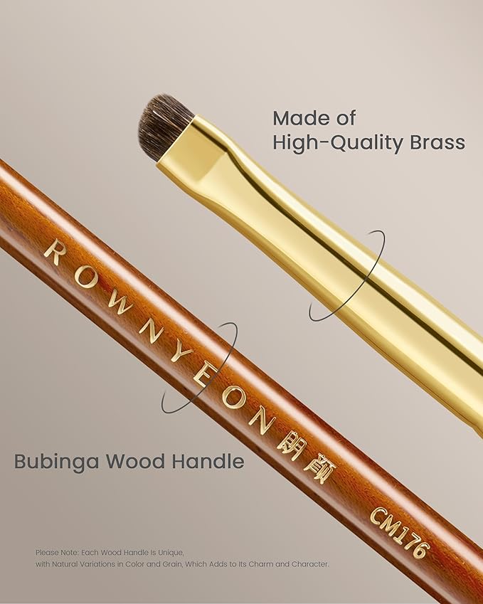 Desert Oak Series Tapered Spotlight Brush - Precision Pony Hair Brush for Inner Corner & Under-Eye Highlighting, Bubinga Handle & Gold Ferrule (CM 175)