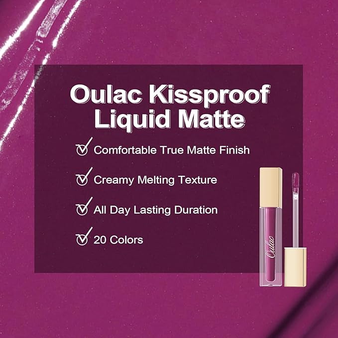 Oulac Matte Liquid Purple Lipstick for Women, Dark Violet Long Lasting Lipstick, Waterproof Lip Stain, No Transfer, Creamy High Pigmented Formula with Vitamin E, Vegan & Cruelty-Free M15