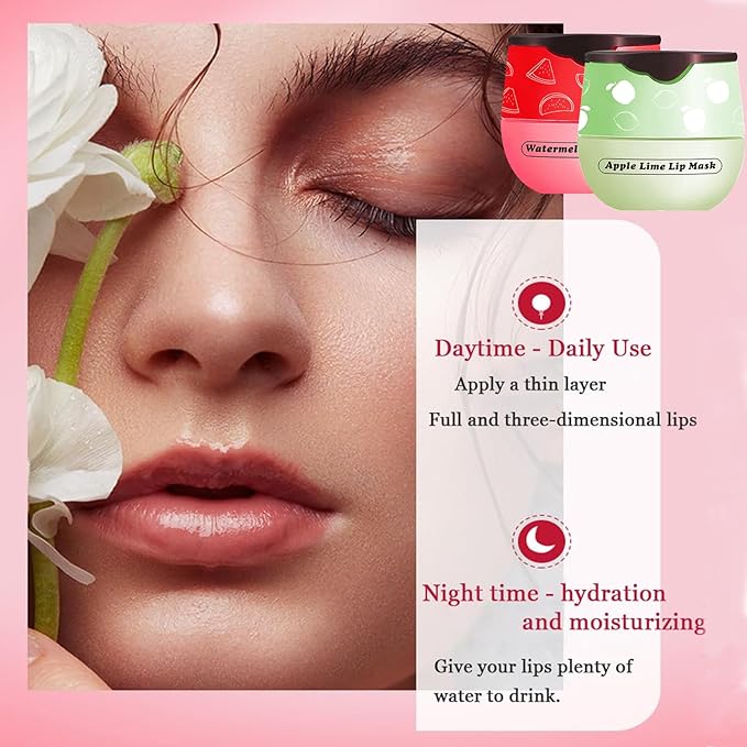 Honey Lip Balm Pot, 3 Pcs Honey & Apple Lime & Watermelon Lip Mask Propolis Lip Mask Moisturizing Hydrating Prevention Dry and Cracked Lip Scrubs Exfoliator