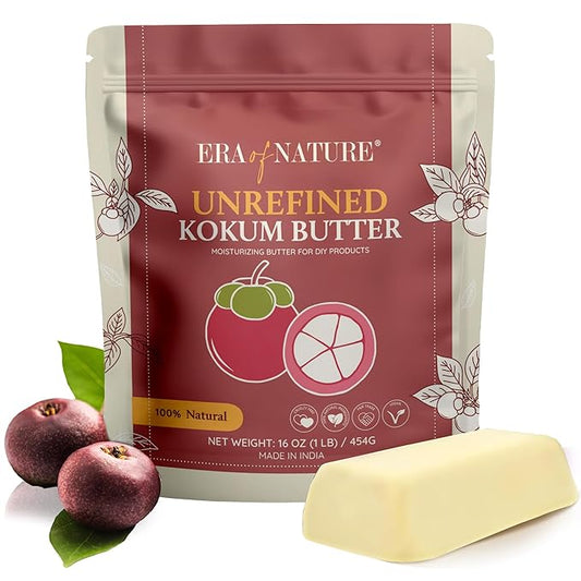 era of nature Kokum Butter Raw - 16 oz (1lb) - Natural Butter for Body Butters, Lotion Bars, Lip Balm, Soap Making – Blends Well with Shea or Cocoa Butter – For Stretch Marks, Scars, Pregnancy Care