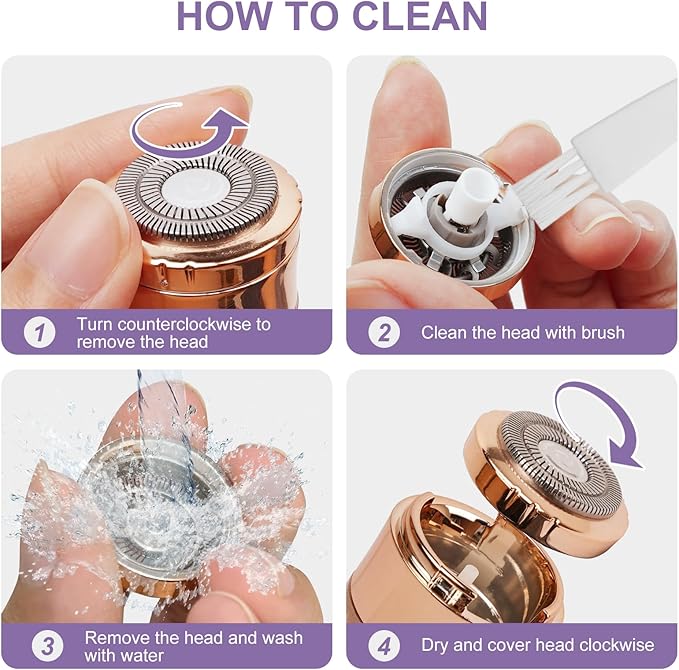 Facial Hair Remover for Women, Painless Rechargeable Hair Removal Device, Comes with 2 Replacement Heads, Portable Electric Shaver/Razors for Face, Chin, Upper Lip, arms and Peach Fuzz (Blue)